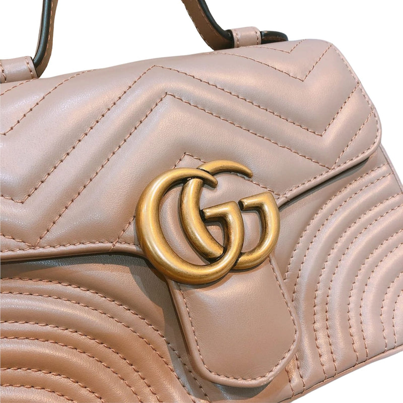 GG Marmont Top Handle Small Leather Beige GHW