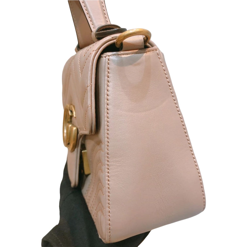 GG Marmont Top Handle Small Leather Beige GHW