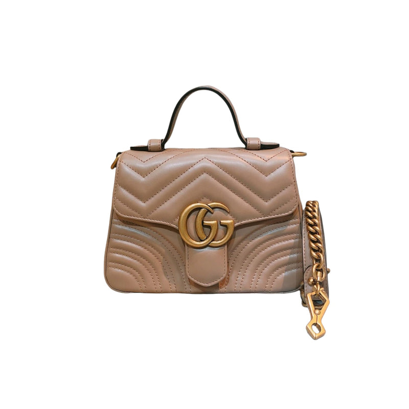 GG Marmont Top Handle Small Leather Beige GHW
