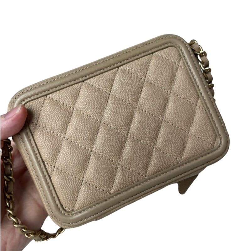 Small Filigree Vanity Case Caviar Beige GHW