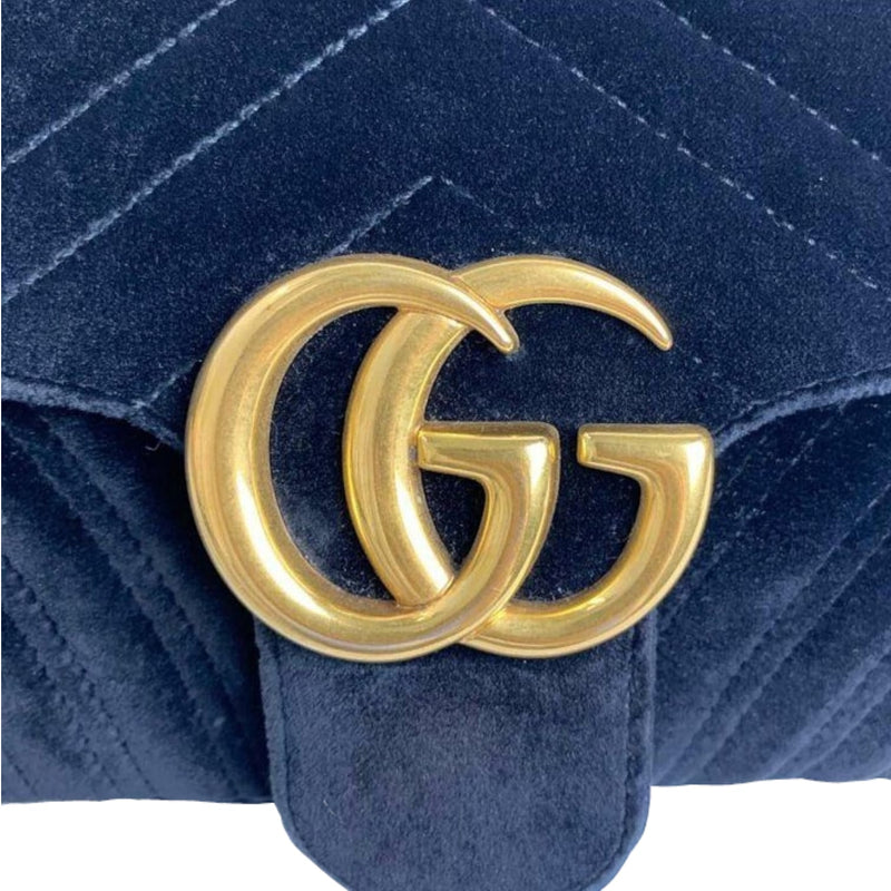 Small GG Marmont Matelasse Velvet Blue GHW