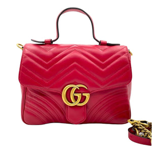 Medium GG Marmont Matelasse Chevron Top Handle Red GHW