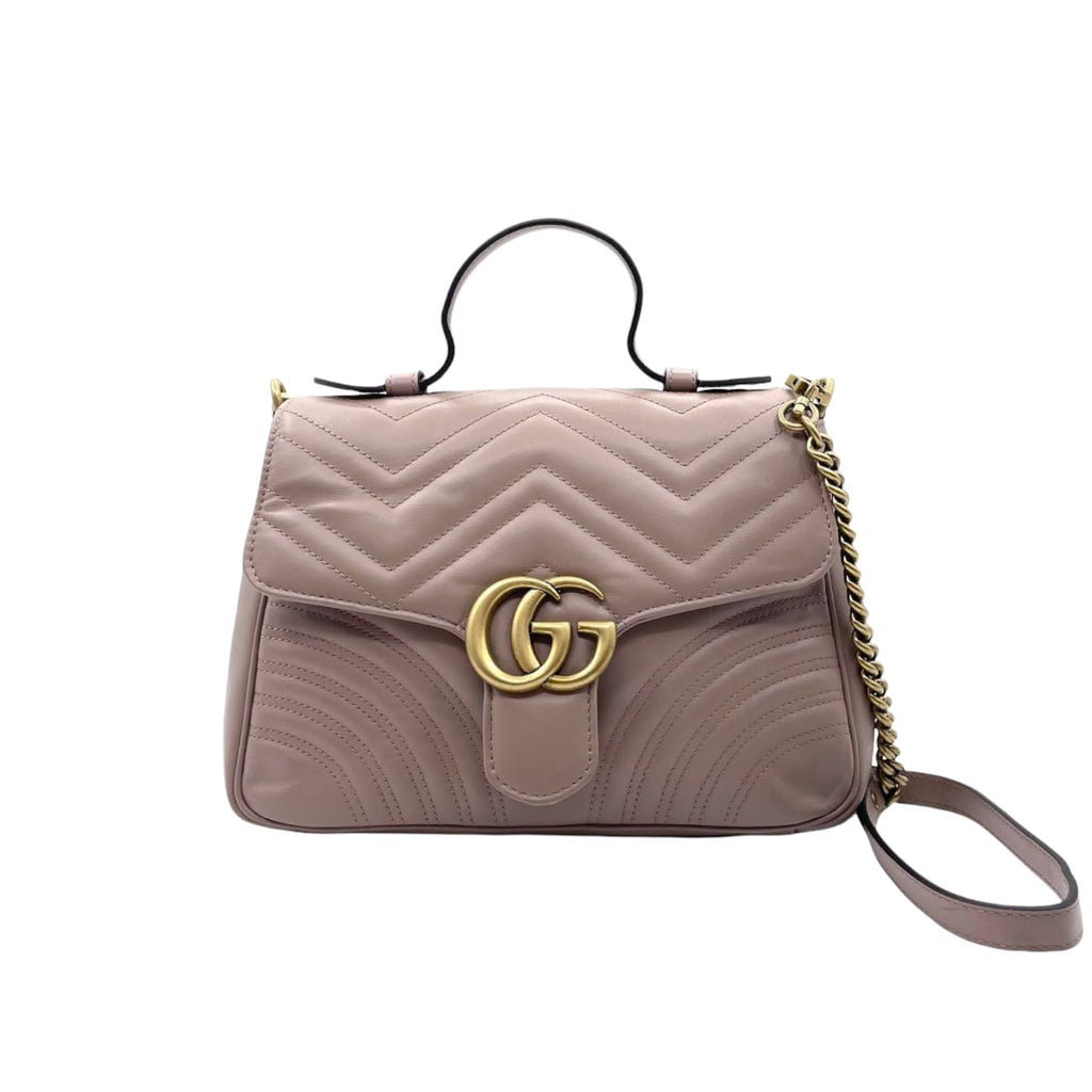 Medium GG Marmont Matelasse Chevron Top Handle Beige GHW