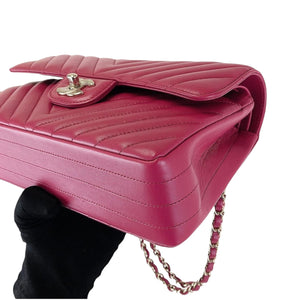 Small Classic Chevron Rectangle Flap Lambskin Dark Pink SHW