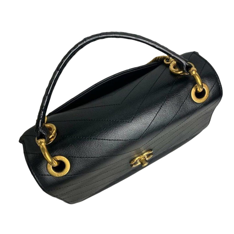 Small Chevron Chic Top Handle Black GHW