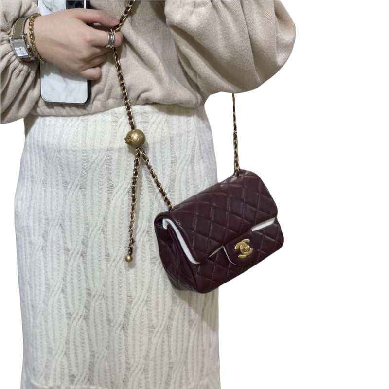 Chanel Mini Flap CC Pearl Crush Lambskin Quilted Bordeaux GHW