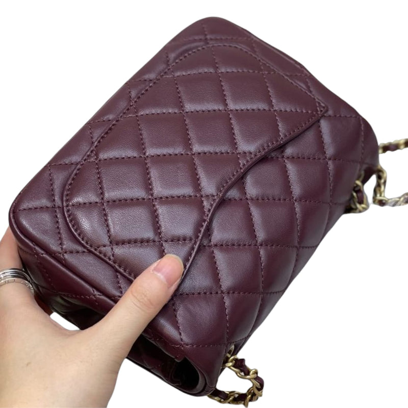 CHANEL Mini Top Handle Rectangular Flap Lambskin Crossbody Bag Purple