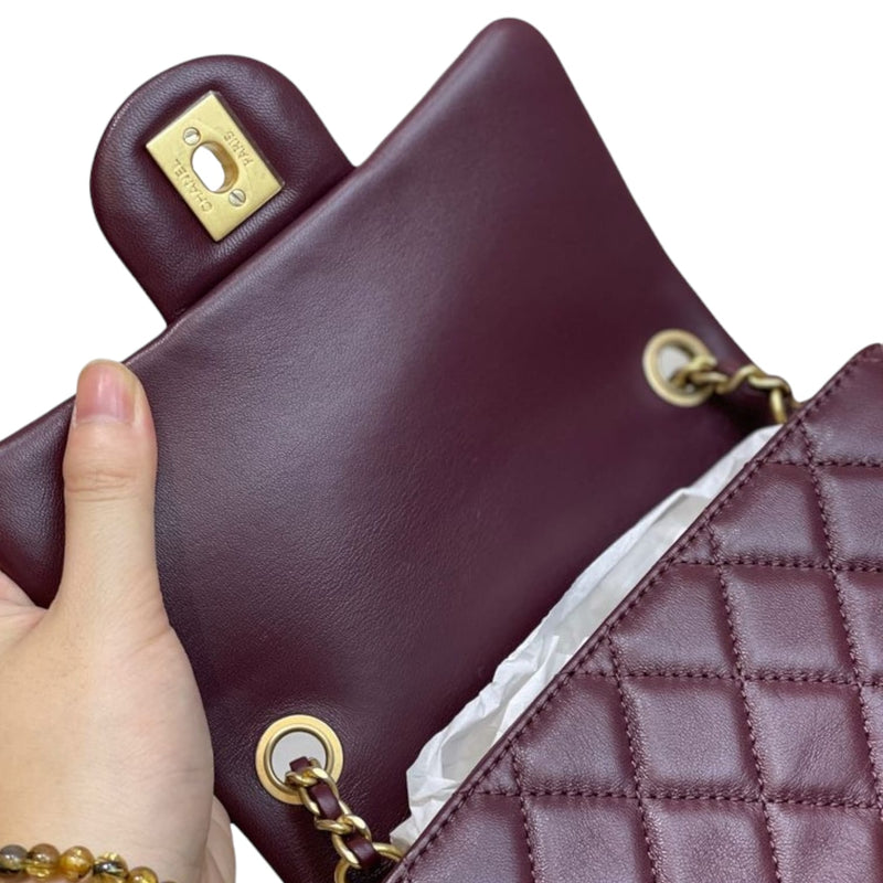 Mini Flap CC Pearl Crush Lambskin Quilted Bordeaux GHW