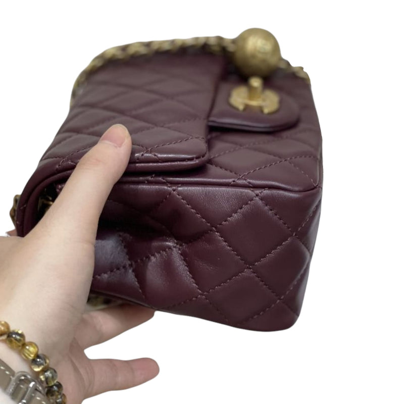 Mini Flap CC Pearl Crush Lambskin Quilted Bordeaux GHW