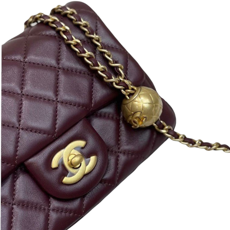 Mini Flap CC Pearl Crush Lambskin Quilted Bordeaux GHW