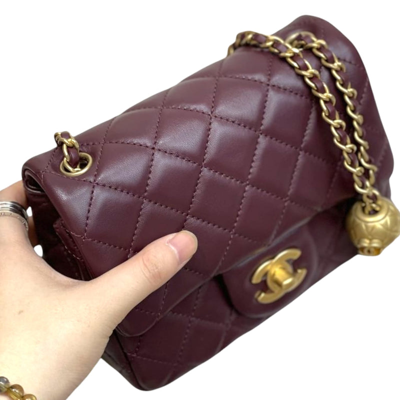 Mini Flap CC Pearl Crush Lambskin Quilted Bordeaux GHW