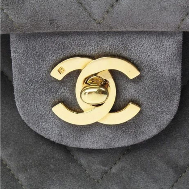 Medium Vintage Classic Flap Chevron Suede Grey GHW