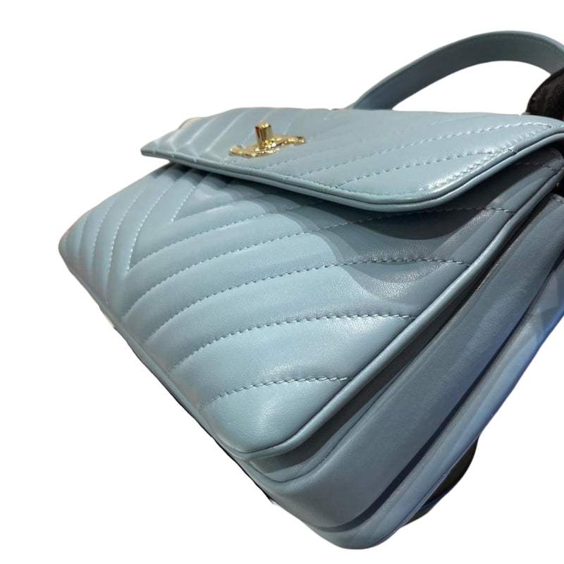 Small Trendy CC Flap Lambskin Chevron Quilted Light Blue SHW