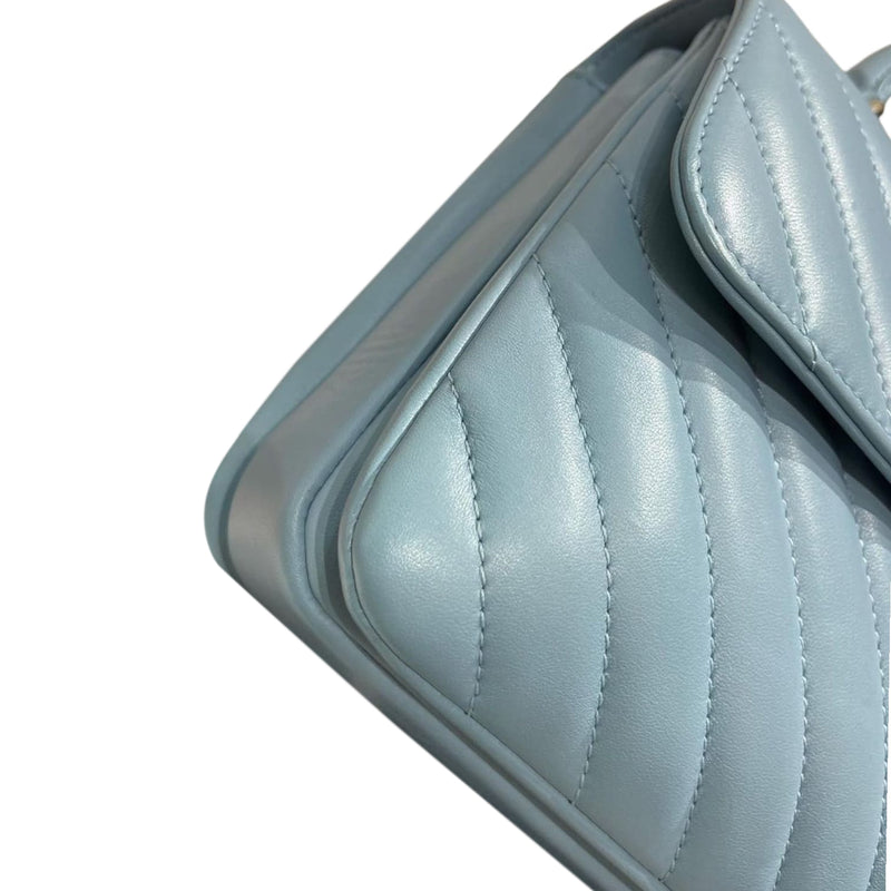 Small Trendy CC Flap Lambskin Chevron Quilted Light Blue SHW