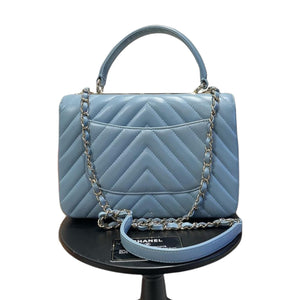 Small Trendy CC Flap Lambskin Chevron Quilted Light Blue SHW
