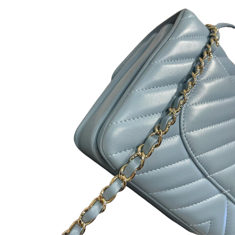 Small Trendy CC Flap Lambskin Chevron Quilted Light Blue SHW