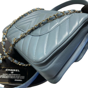 Small Trendy CC Flap Lambskin Chevron Quilted Light Blue SHW