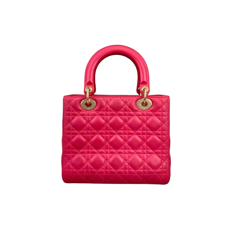 Medium Lady Dior Cannage Lambskin Bright Pink GHW