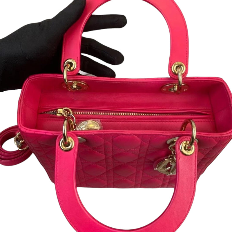 Medium Lady Dior Cannage Lambskin Bright Pink GHW