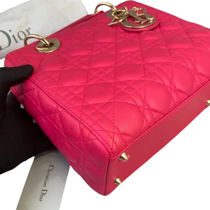 Medium Lady Dior Cannage Lambskin Bright Pink GHW