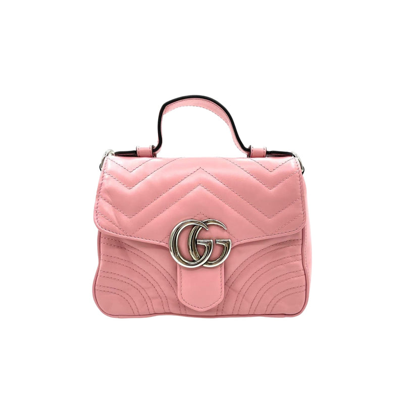 Mini GG Marmont Matelasse Chevron Top Handle Pink SHW