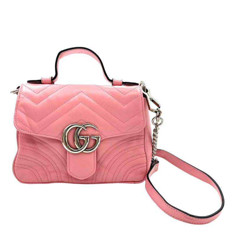 Mini GG Marmont Matelasse Chevron Top Handle Pink SHW