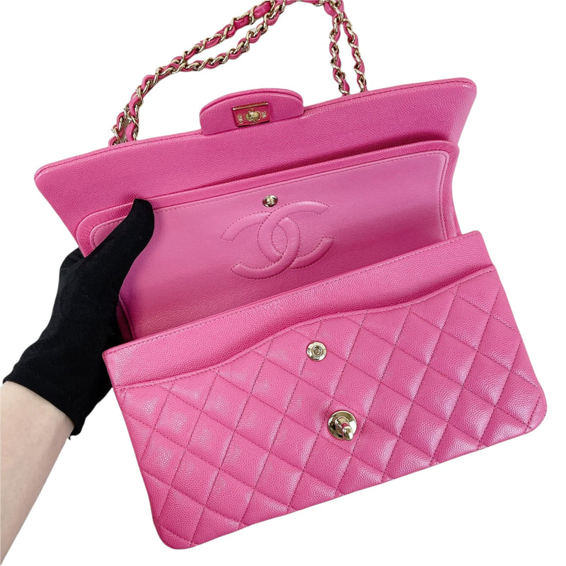 Chanel Classic Medium Double Flap 19C Pink Quilted Caviar with light gold  hardware