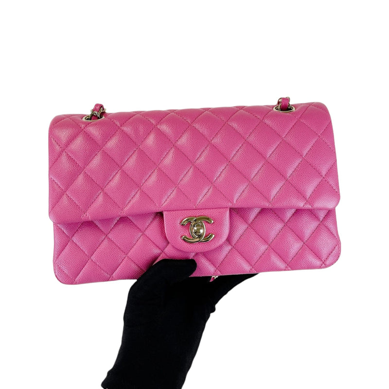 Medium Classic Double Flap Caviar Pink GHW