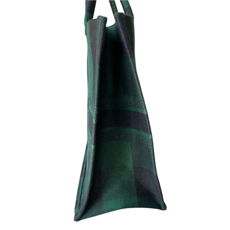 Large Book Tote Checkered Black Green
