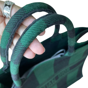 Large Book Tote Checkered Black Green
