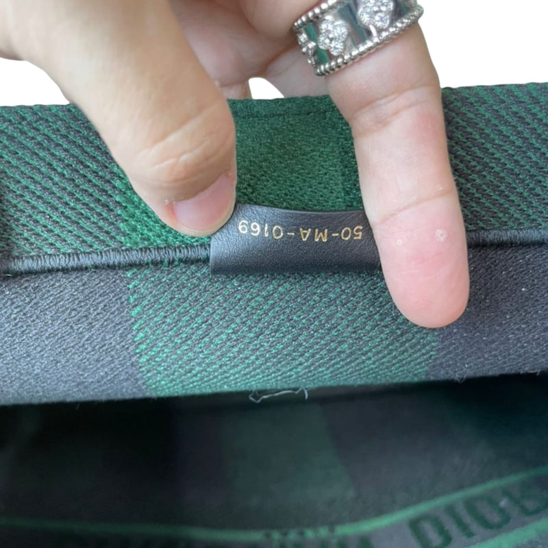 Large Book Tote Checkered Black Green