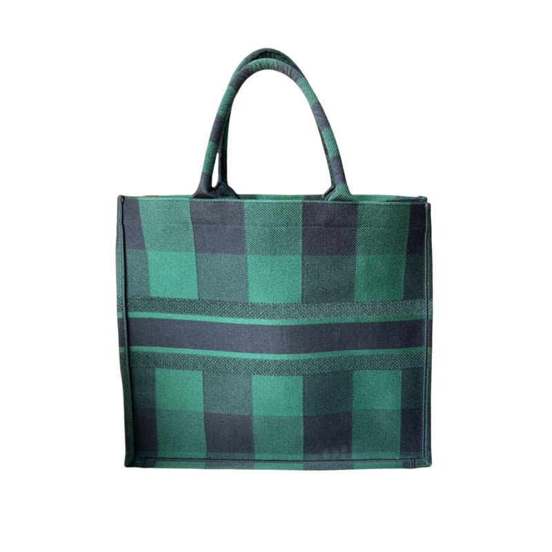 Large Book Tote Checkered Black Green