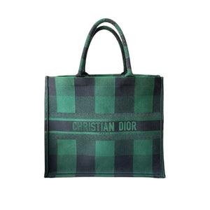 Large Book Tote Checkered Black Green