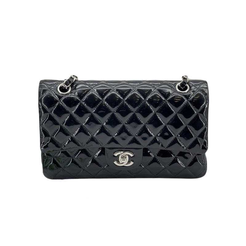 Chanel Black Quilted Patent Medium Classic Double Flap Bag