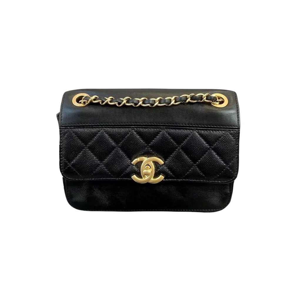 Small Flap Caviar with Lambskin Leather Black GHW