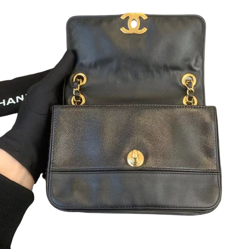 Small Flap Caviar with Lambskin Leather Black GHW