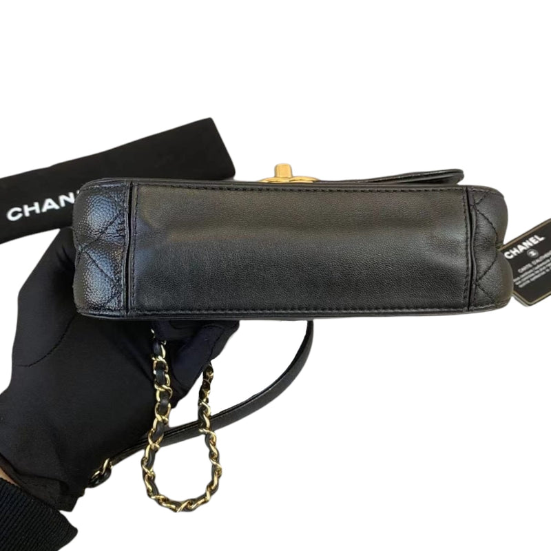 Small Flap Caviar with Lambskin Leather Black GHW