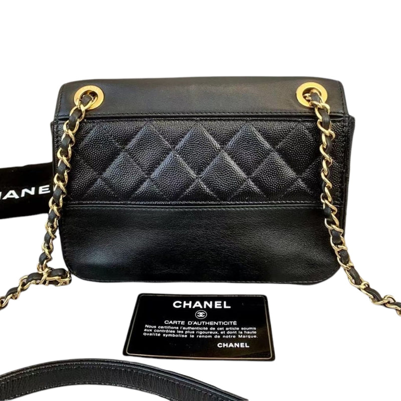 Small Flap Caviar with Lambskin Leather Black GHW