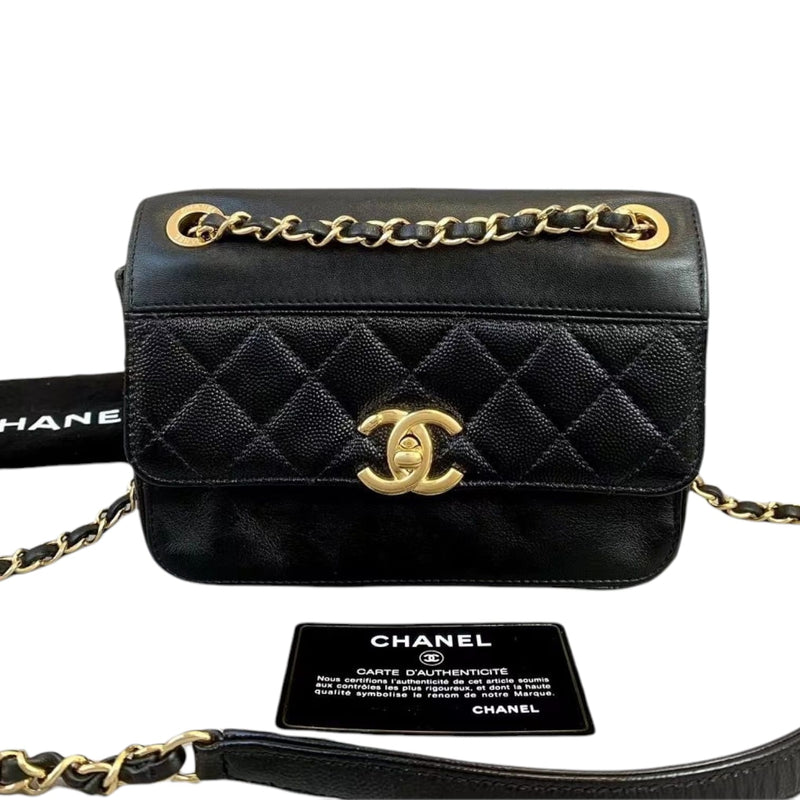 Small Flap Caviar with Lambskin Leather Black GHW