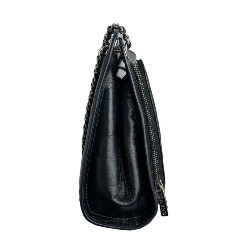 Shoulder Quilted Crinkled Calfskin Black SHW