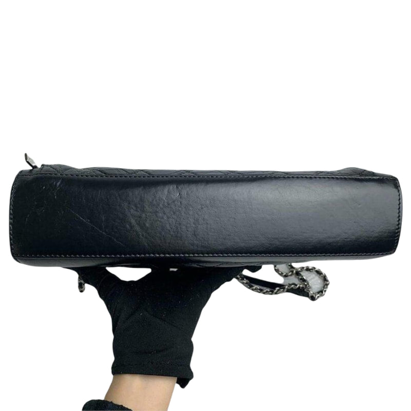 Shoulder Quilted Crinkled Calfskin Black SHW