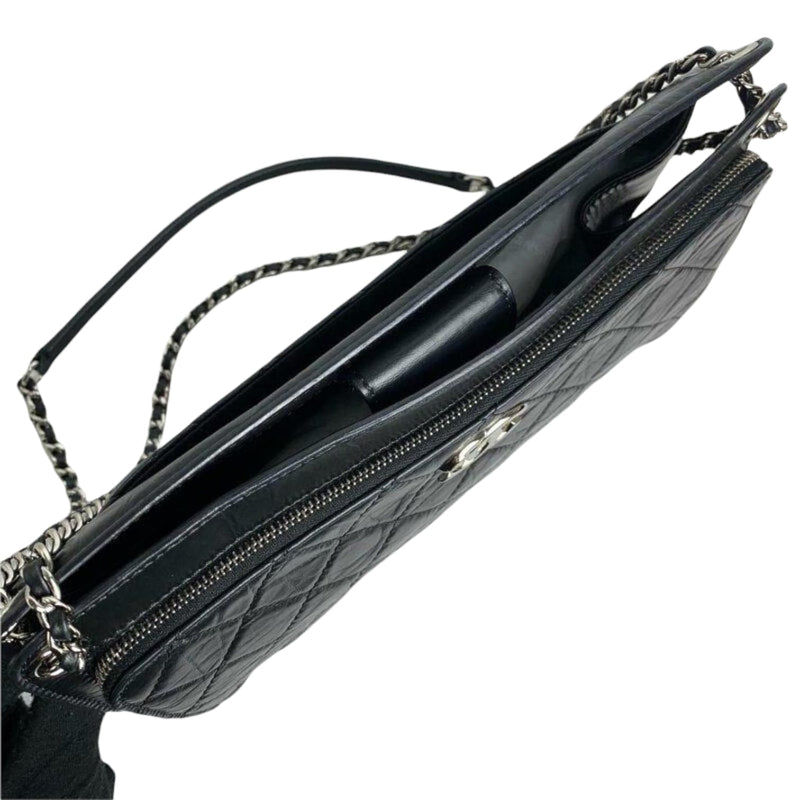 Shoulder Quilted Crinkled Calfskin Black SHW