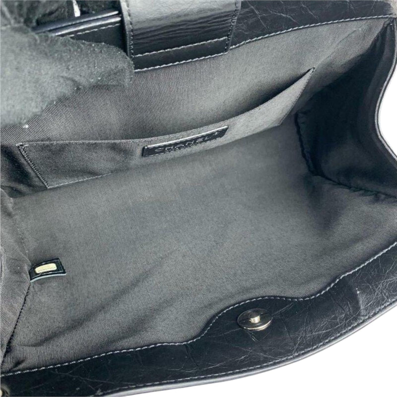 Shoulder Quilted Crinkled Calfskin Black SHW