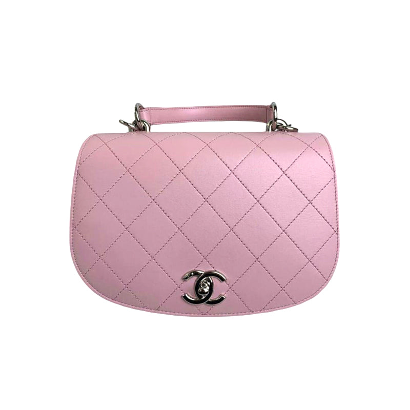 Flap Top Handle Quilted Light Pink Leather SHW