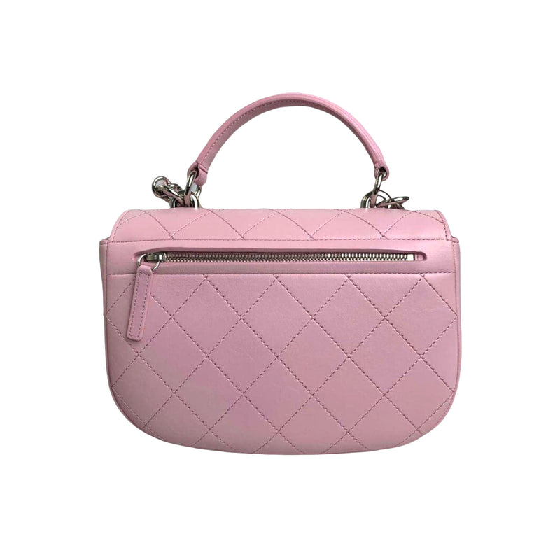 Flap Top Handle Quilted Light Pink Leather SHW