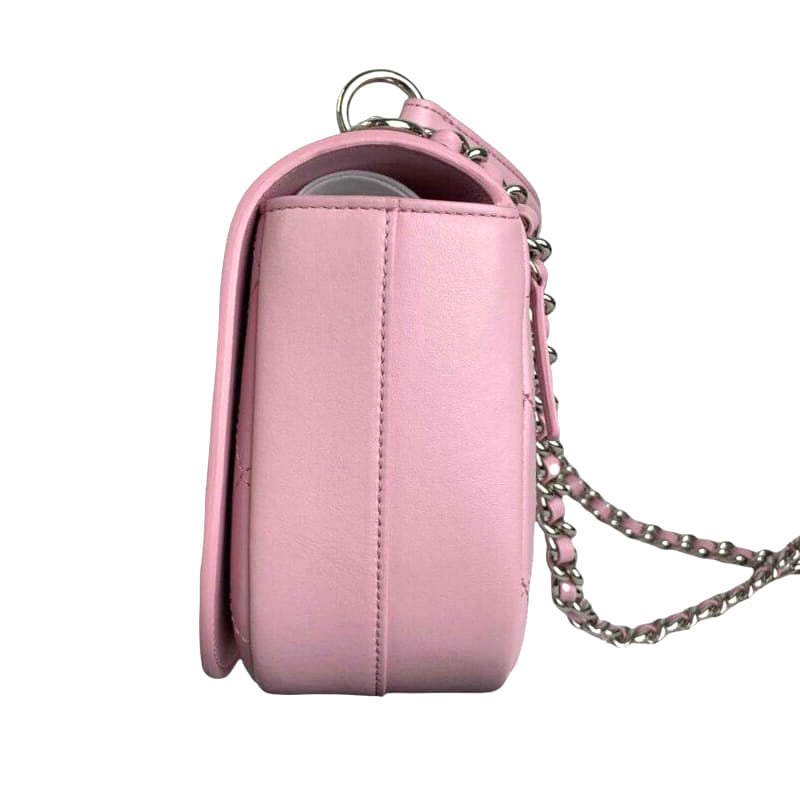 Flap Top Handle Quilted Light Pink Leather SHW
