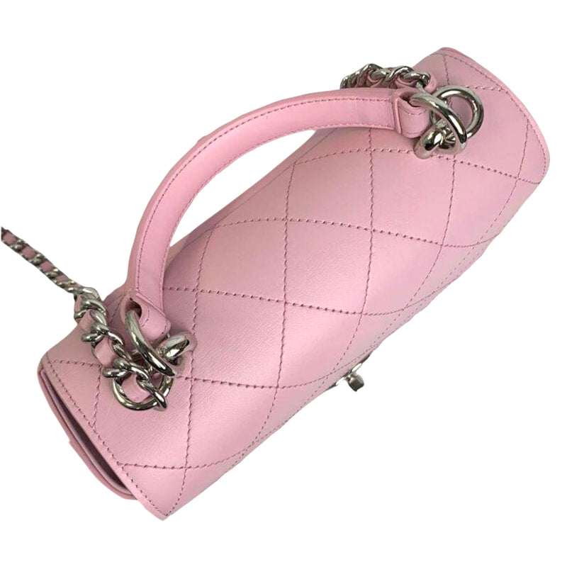 Flap Top Handle Quilted Light Pink Leather SHW