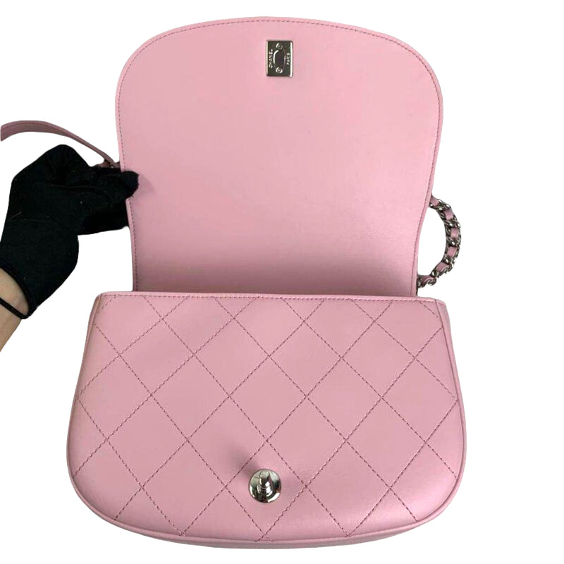 Flap Top Handle Quilted Light Pink Leather SHW