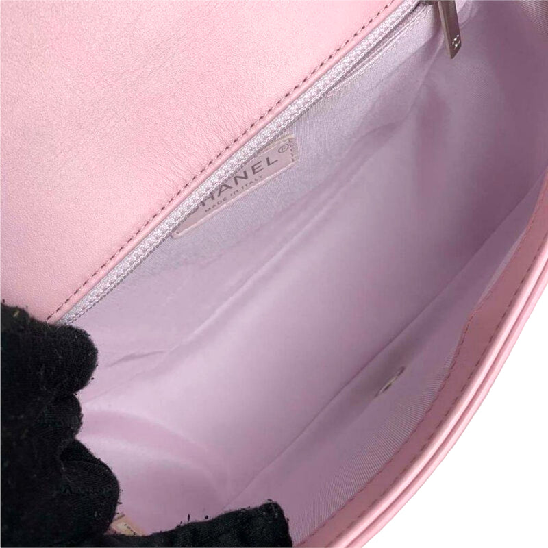 Flap Top Handle Quilted Light Pink Leather SHW