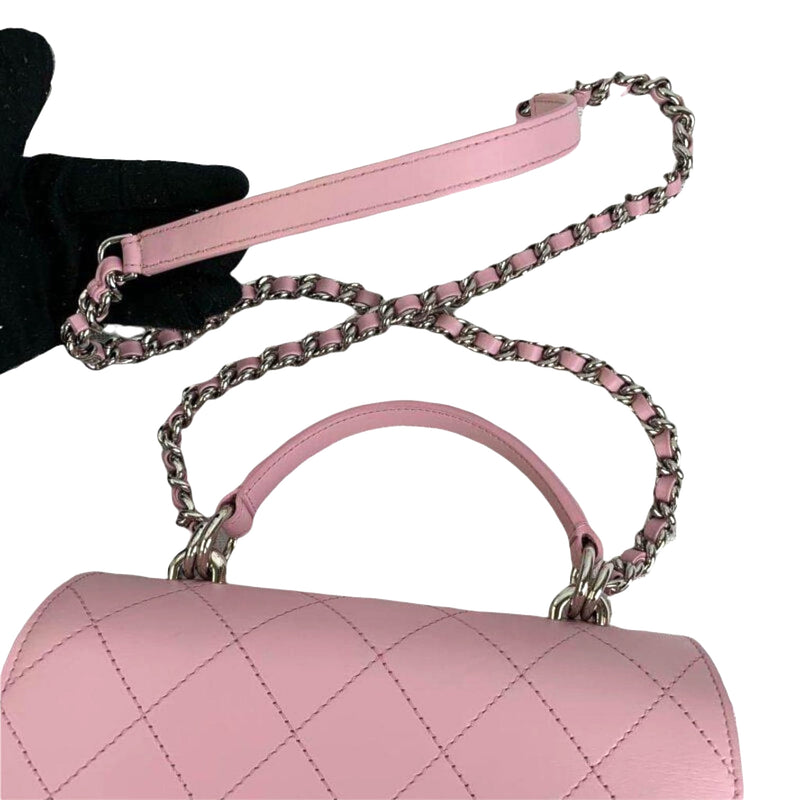 Flap Top Handle Quilted Light Pink Leather SHW
